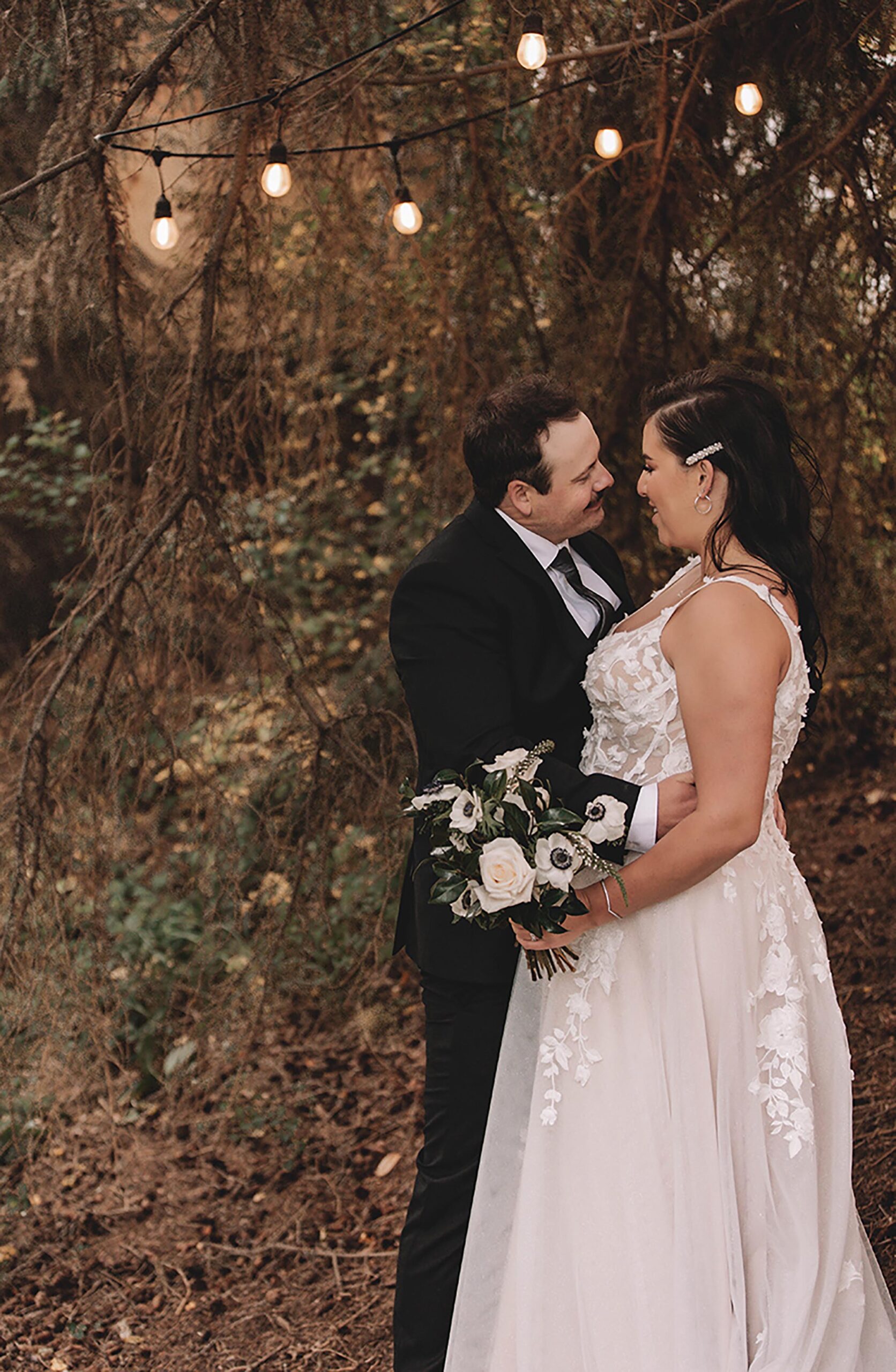 a man and woman in a wedding dress